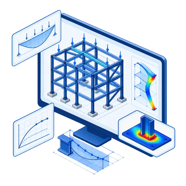 Modelo de estrutura metálica em software de cálculo estrutural