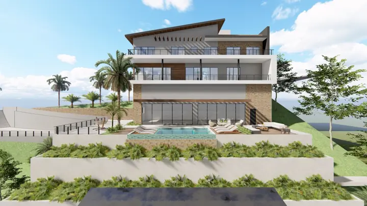 Projeto estrutural RJC: Residência em encosta com terraços e muros de contenção