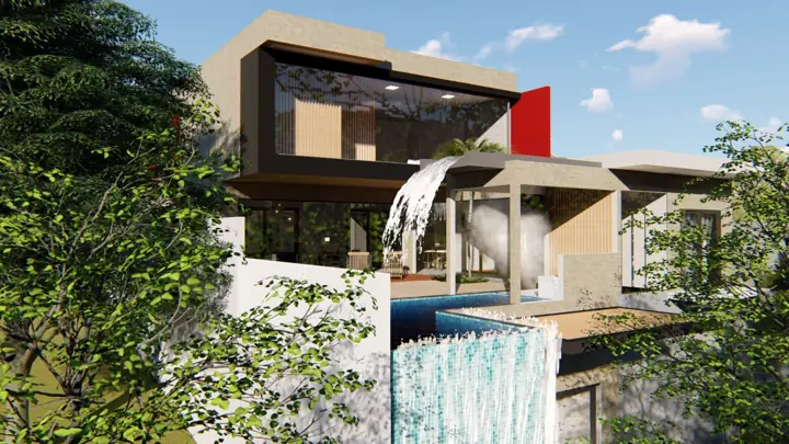 Projeto estrutural RJC: Residência com cascata e piscina elevada