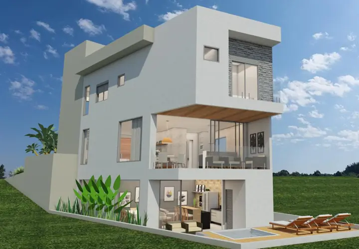 Projeto estrutural RJC: Residência de três pavimentos em terreno em desnível