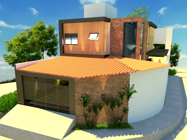 Projeto estrutural RJC: Residência com volumes em madeira e tijolo aparente